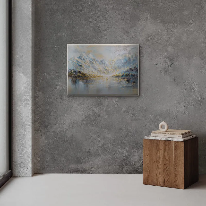 „Bergspiegelung" – Handgemaltes Bergbild mit Rahmen, 50x70 cm