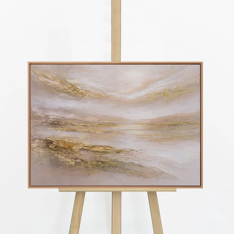 „Stiller Horizont" – Abstraktes Landschaftsbild handgemalt mit Holzrahmen, 50x70 cm