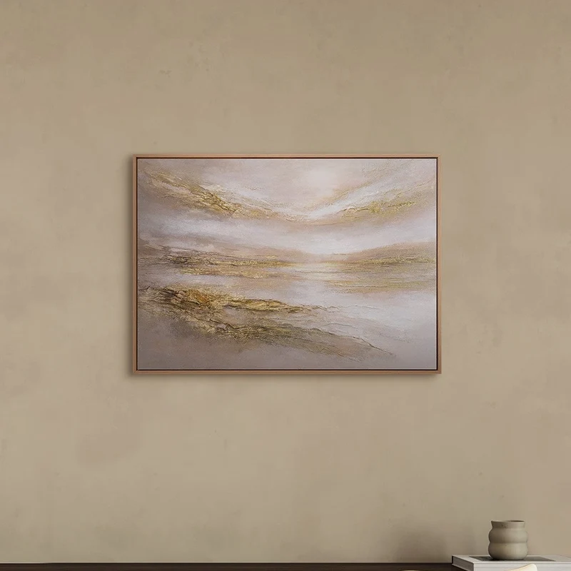 „Stiller Horizont" – Abstraktes Landschaftsbild handgemalt mit Holzrahmen, 50x70 cm