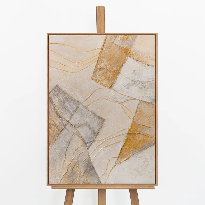 „Abstrakte Formen" – Geometrisches Gemälde handgemalt mit Holzrahmen, 50x70 cm