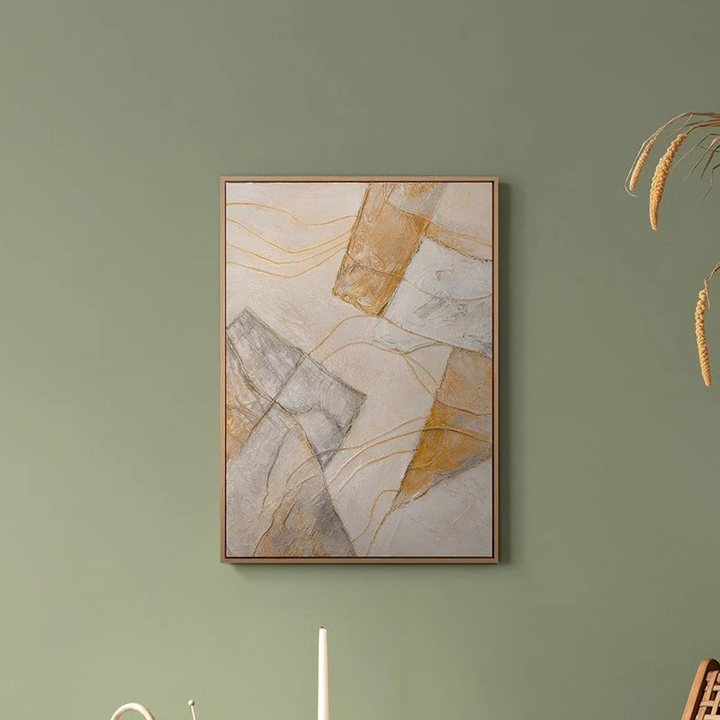 „Abstrakte Formen" – Geometrisches Gemälde handgemalt mit Holzrahmen, 50x70 cm