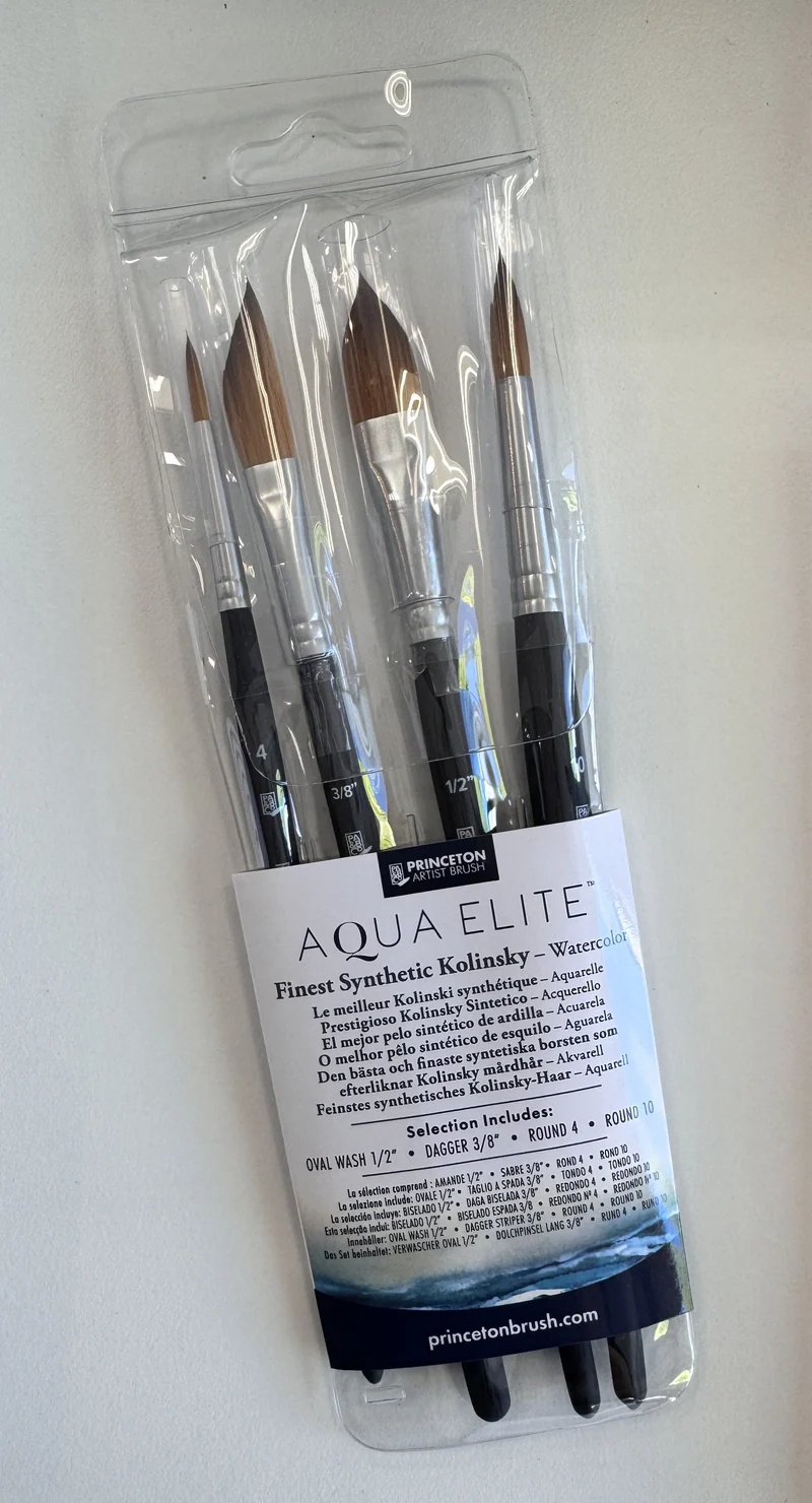 Aqua Elite Finest Synthetic Kolinsky Water Colour Brush Set 4 PC