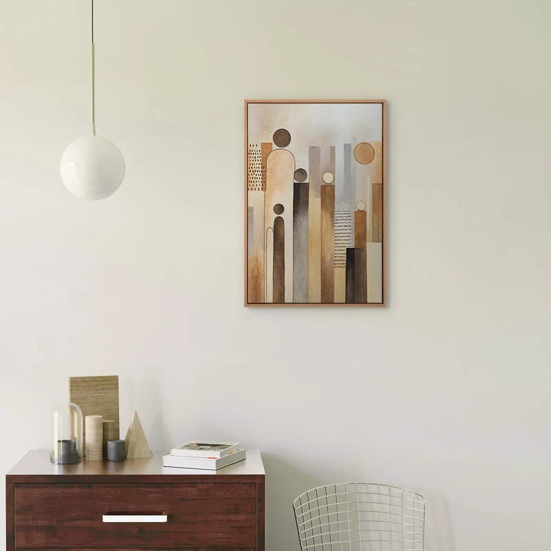 „Stadt der Figuren" – Abstraktes Figurenbild handgemalt mit Rahmen, 60x40 cm