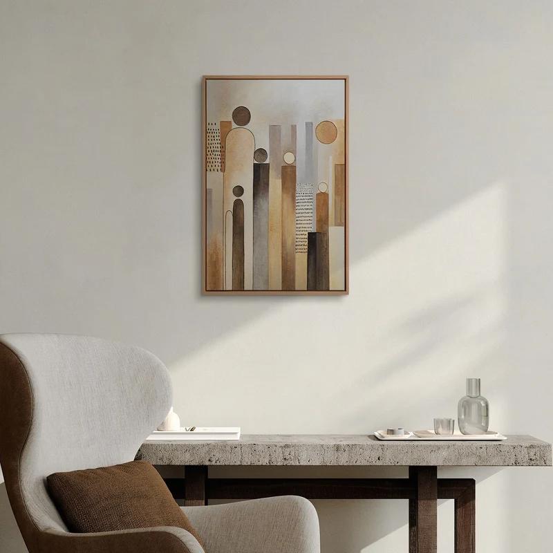 „Stadt der Figuren" – Abstraktes Figurenbild handgemalt mit Rahmen, 60x40 cm