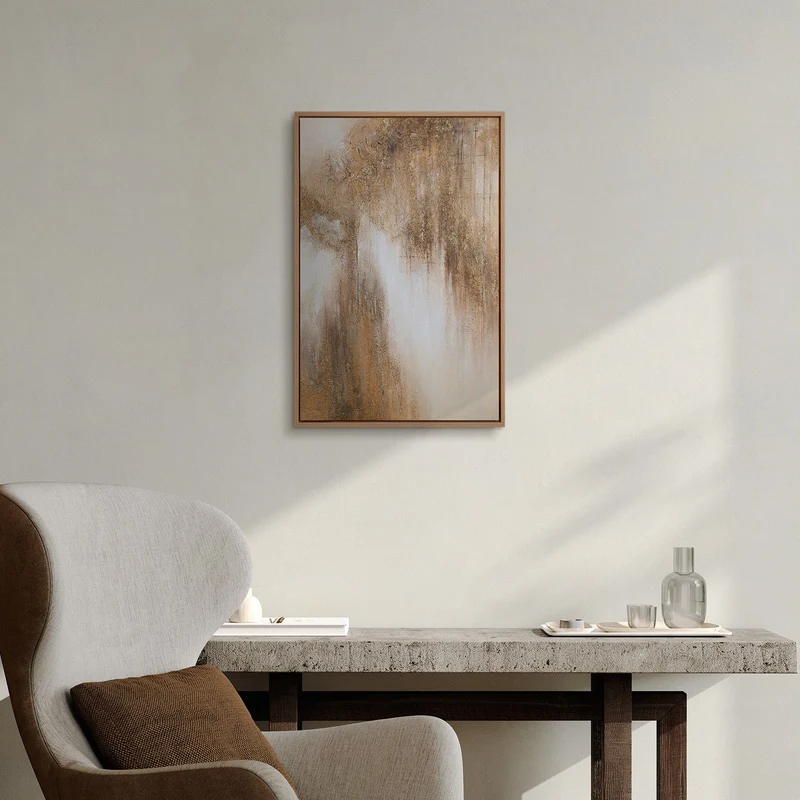 „Honigdunst" – Abstraktes Goldgemälde handgemalt mit Rahmen, 60x40 cm
