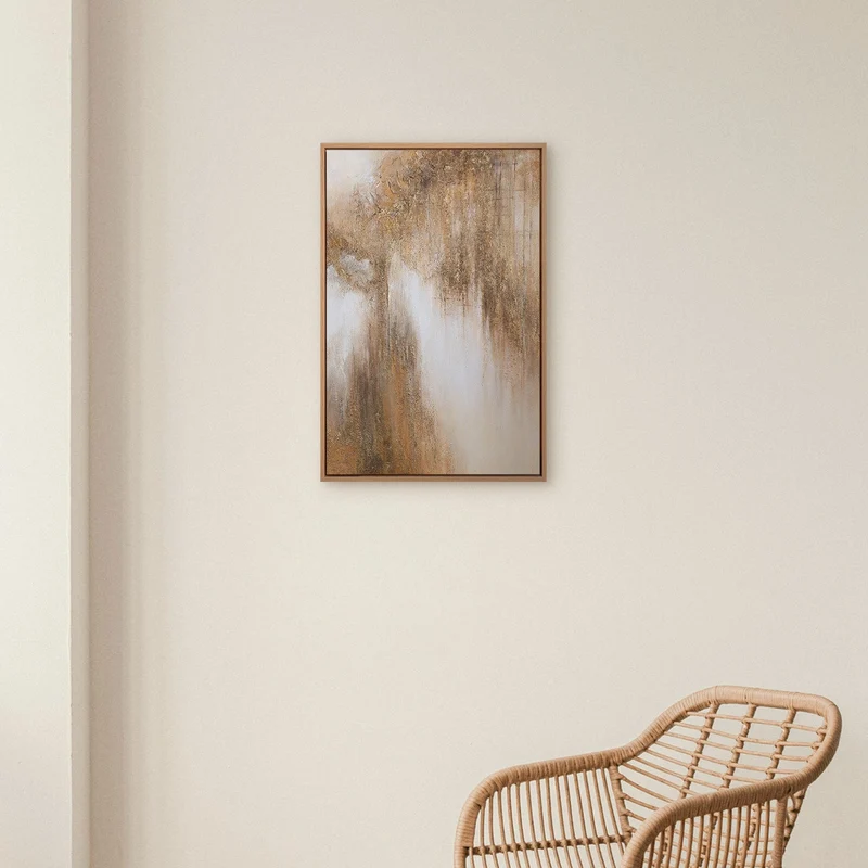 „Honigdunst" – Abstraktes Goldgemälde handgemalt mit Rahmen, 60x40 cm