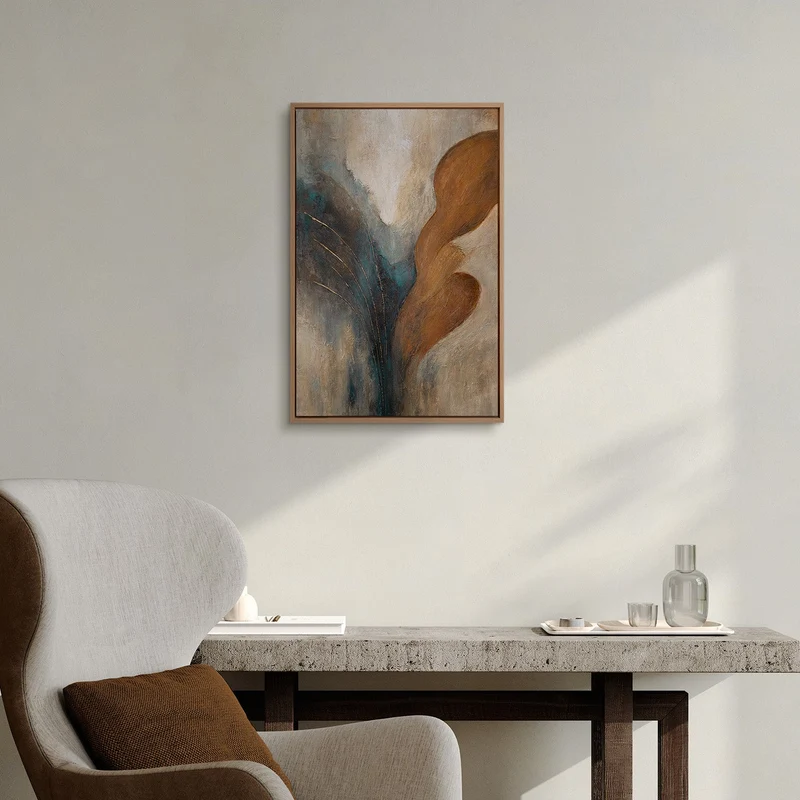 Handgemaltes organisches Acrylbild „Wind und Gold" – 60x40 cm mit Rahmen