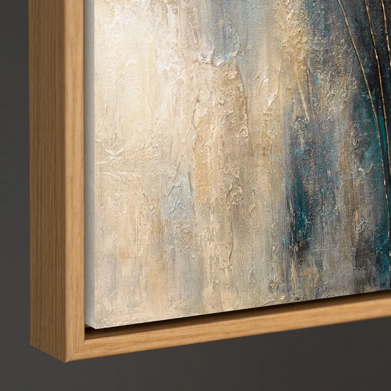 Handgemaltes organisches Acrylbild „Wind und Gold" – 60x40 cm mit Rahmen