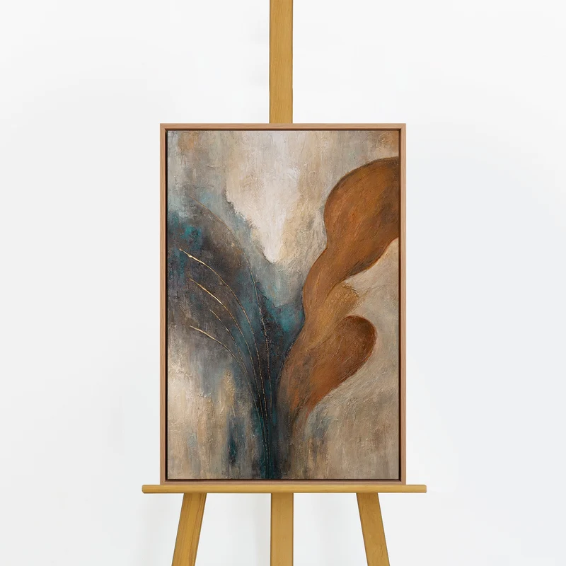Handgemaltes organisches Acrylbild „Wind und Gold" – 60x40 cm mit Rahmen