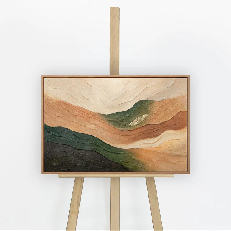 Handgemaltes Gemälde „Wellen des Horizonts“ – Abstrakte Landschaft in Naturtönen