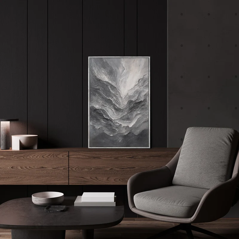 Handgemaltes abstraktes Strukturbild „Erinnerung der Felsen" – 60x40 cm mit Rahmen