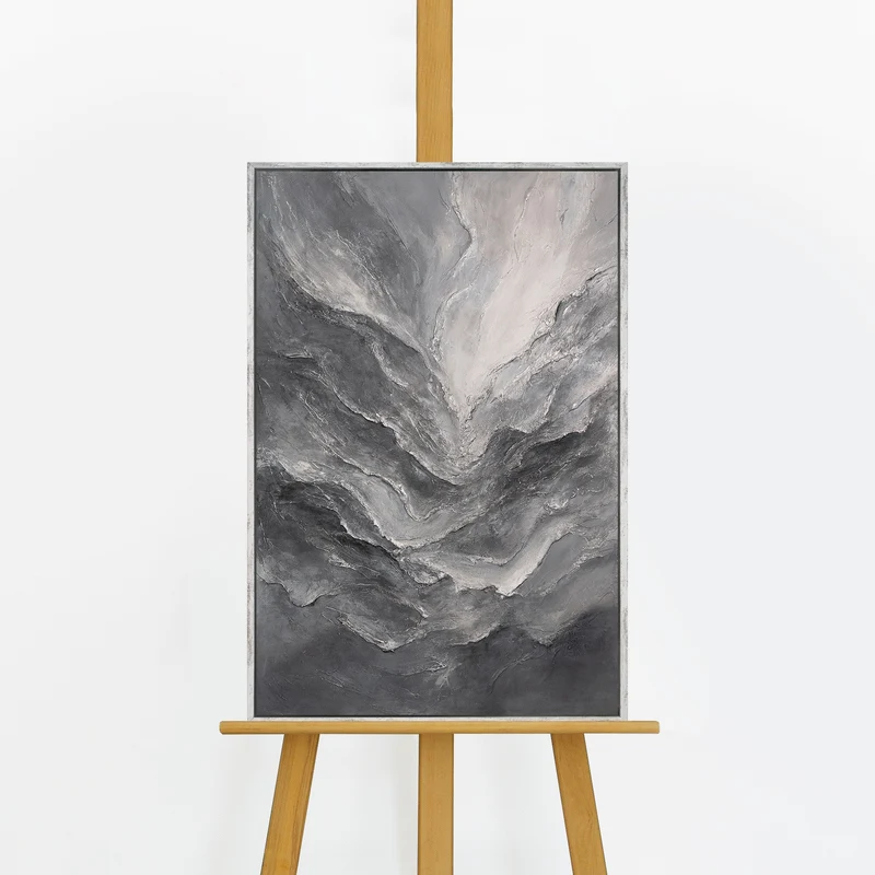 Handgemaltes abstraktes Strukturbild „Erinnerung der Felsen" – 60x40 cm mit Rahmen