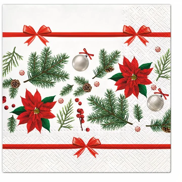 Decoupage Napkins, Christmas Roses and Pine Needles - 1 pc