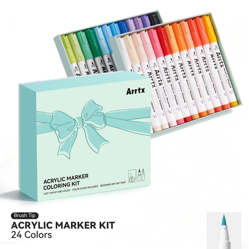 ARRTX 24 Colors Acrylic Marker Coloring Kit for Beginners
