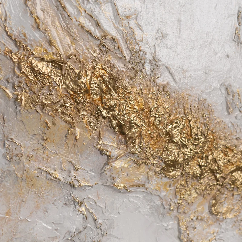 „Lichtspalte" – Abstraktes Weiß Gold Gemälde handgemalt mit Rahmen, 50x70 cm