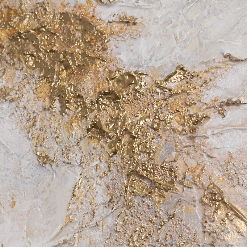 „Lichtspalte" – Abstraktes Weiß Gold Gemälde handgemalt mit Rahmen, 50x70 cm