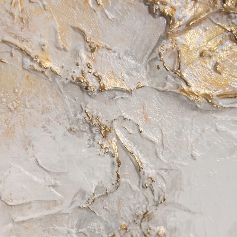 „Lichtspalte" – Abstraktes Weiß Gold Gemälde handgemalt mit Rahmen, 50x70 cm