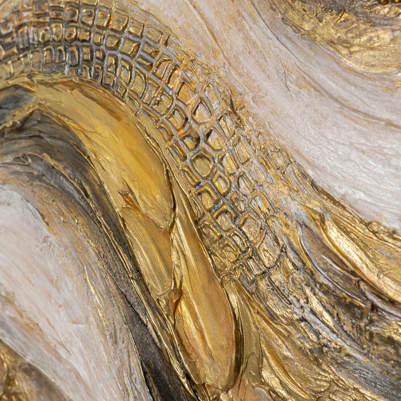 „Goldene Wellen" – Abstraktes Goldgemälde handgemalt mit Holzrahmen, 50x70 cm