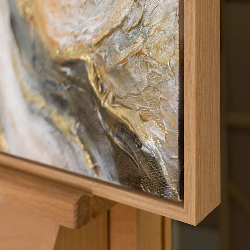 „Goldene Wellen" – Abstraktes Goldgemälde handgemalt mit Holzrahmen, 50x70 cm