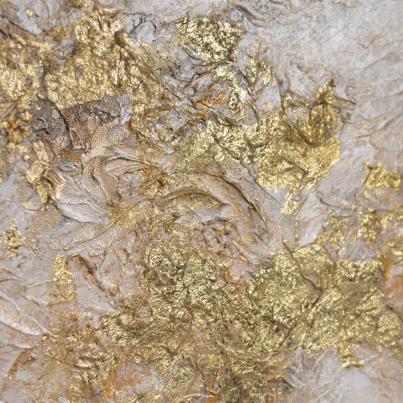„Goldene Wolken" – Abstraktes Beige Gold Gemälde handgemalt mit Rahmen, 50x70 cm