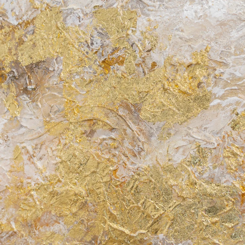„Goldene Wolken" – Abstraktes Beige Gold Gemälde handgemalt mit Rahmen, 50x70 cm