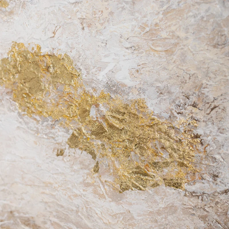 „Goldene Wolken" – Abstraktes Beige Gold Gemälde handgemalt mit Rahmen, 50x70 cm
