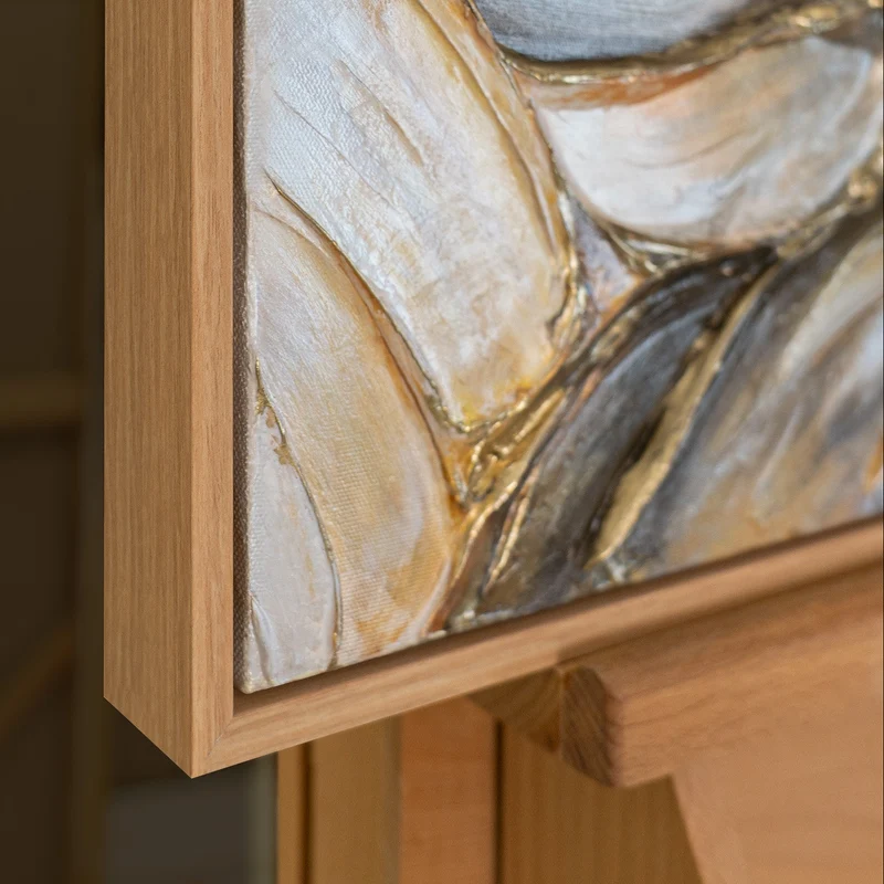 „Texturwirbel" – Abstraktes Goldgemälde handgemalt mit Holzrahmen, 50x70 cm