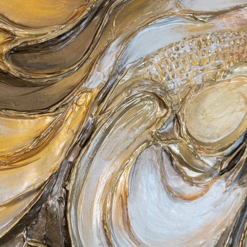 „Texturwirbel" – Abstraktes Goldgemälde handgemalt mit Holzrahmen, 50x70 cm