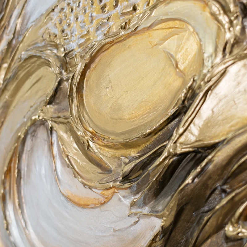 „Texturwirbel" – Abstraktes Goldgemälde handgemalt mit Holzrahmen, 50x70 cm