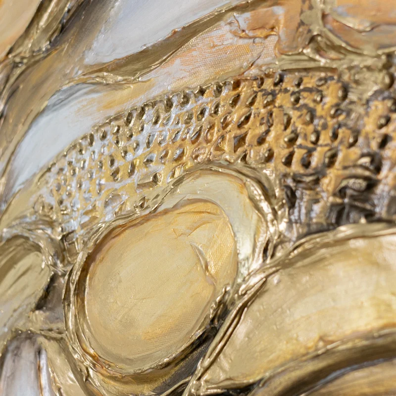 „Texturwirbel" – Abstraktes Goldgemälde handgemalt mit Holzrahmen, 50x70 cm