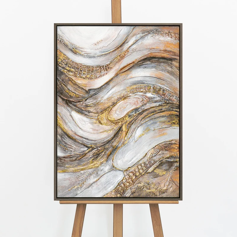 „Marmorfluss" – Abstraktes Marmorbild handgemalt mit Rahmen, 50x70 cm