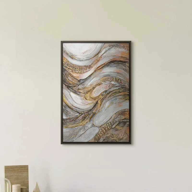 „Marmorfluss" – Abstraktes Marmorbild handgemalt mit Rahmen, 50x70 cm