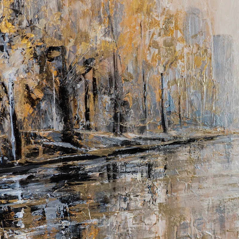 „Herbstpark" – Goldenes Stadtpark Gemälde handgemalt mit Rahmen, 50x70 cm