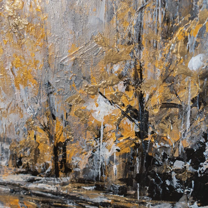 „Herbstpark" – Goldenes Stadtpark Gemälde handgemalt mit Rahmen, 50x70 cm