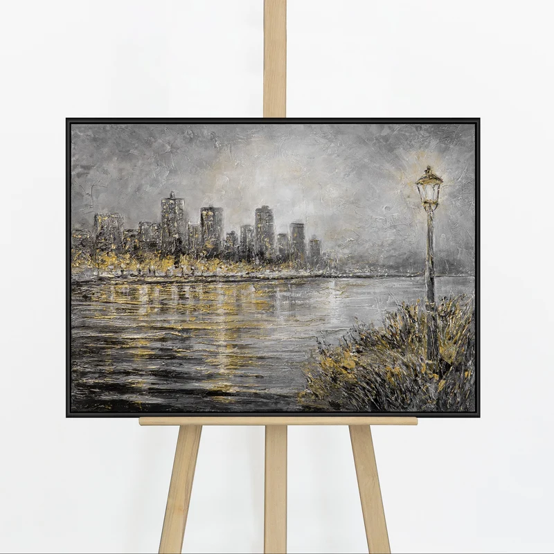 „Abendliche Küste" – Handgemaltes Skyline Gemälde mit Rahmen, 50x70 cm