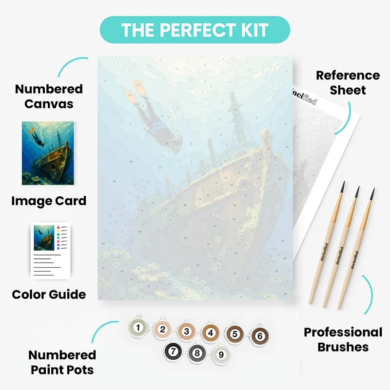 Diver and the Sunken Wreck - Paint by Numbers Kit