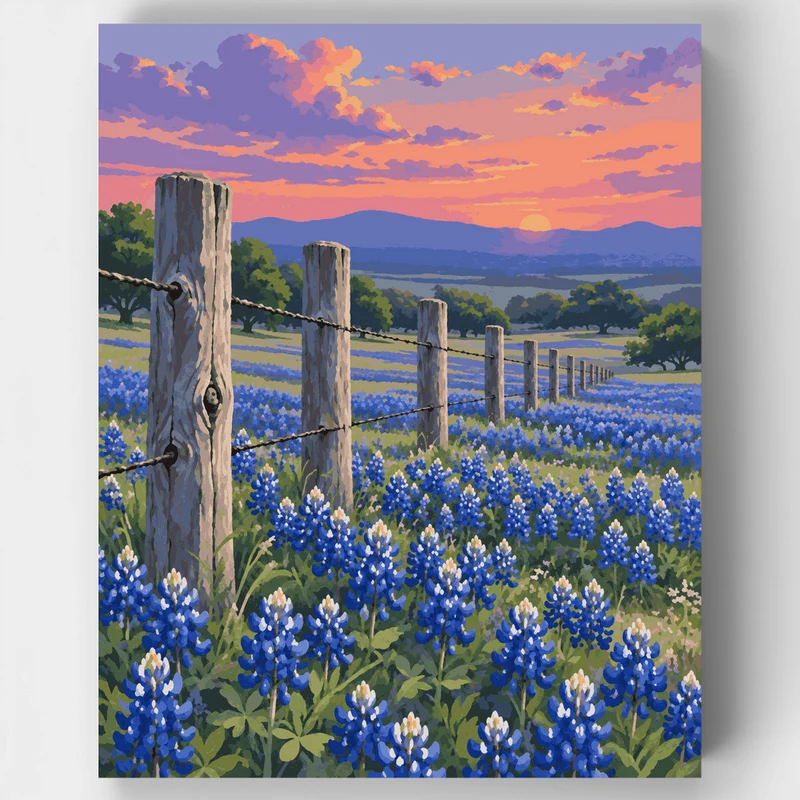 Fence Line Bluebonnets - Paint by Numbers Kit