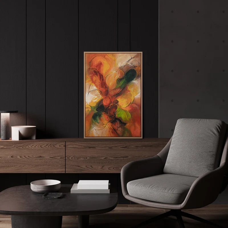 Handgemaltes abstraktes Herbstbild „Herbsttanz" – 60x40 cm mit Rahmen