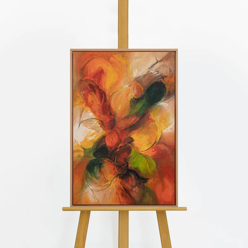 Handgemaltes Acrylbild mit Rahmen „Herbsttanz“ – Abstrakte Kunst in warmen Farbtönen