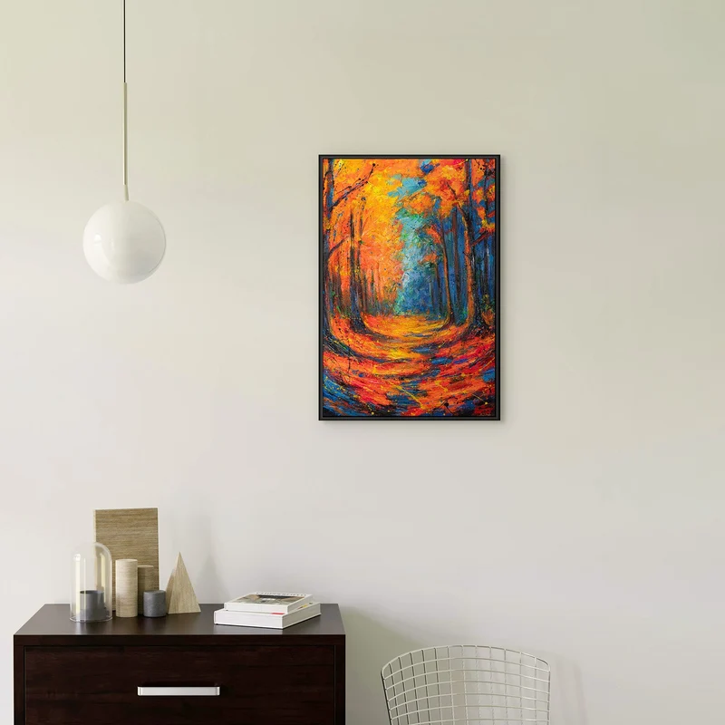 Handgemaltes expressives Herbstbild „Atem des Laubs" – 60x40 cm mit Rahmen