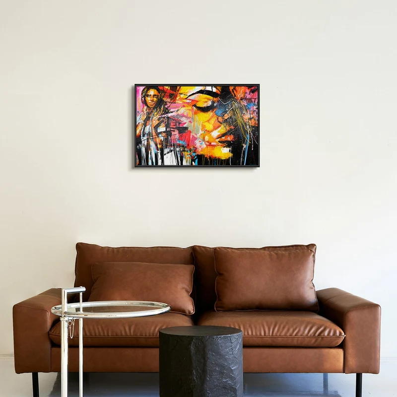 Handgemaltes expressives Portraitbild „Symphonie der Farben" – 60x40 cm mit Rahmen