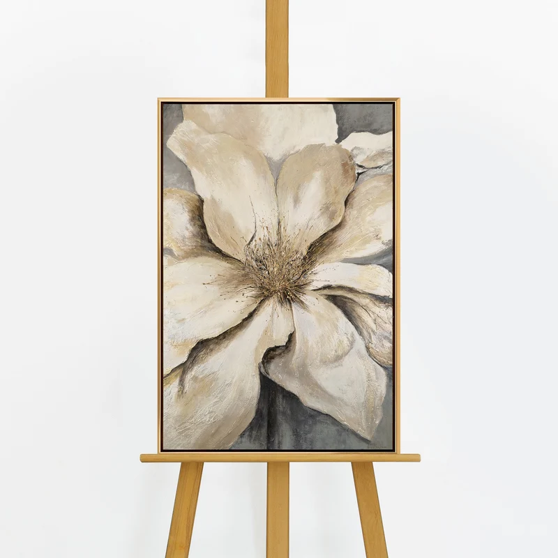 Handgemaltes florales Gemälde „Goldene Blüte" – 60x40 cm mit Rahmen