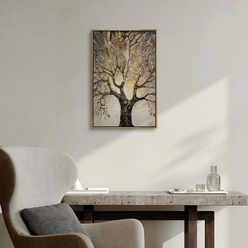 Handgemaltes Goldbaum-Gemälde „Baum des Reichtums" – 60x40 cm mit Rahmen