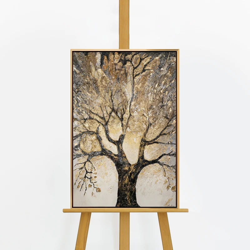 Wanddeko Handgemaltes modernes Kunstwerk auf Leinwand mit Rahmen Baum des Reichtums und des Wohlstands