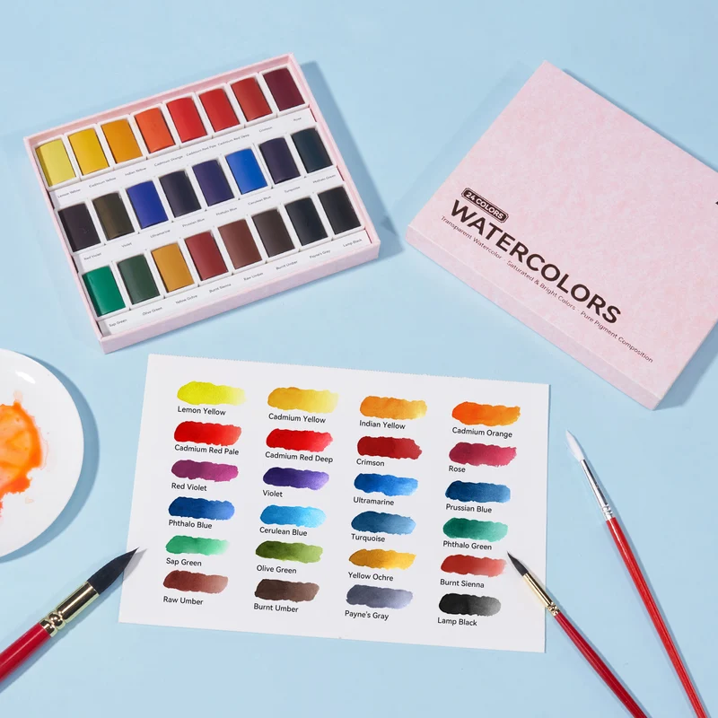 Arrtx 24 Colors Watercolor Paint Set Art Supplies Portable Painting Set