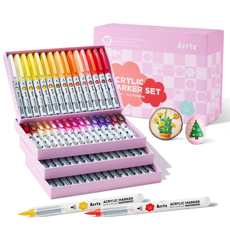 Arrtx 60 Colors Acrylic Markers Automatic Ink Control Direct Liquid Ink