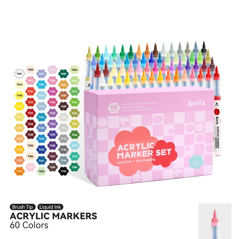 Arrtx 60 Colors Acrylic Markers Automatic Ink Control Direct Liquid Ink