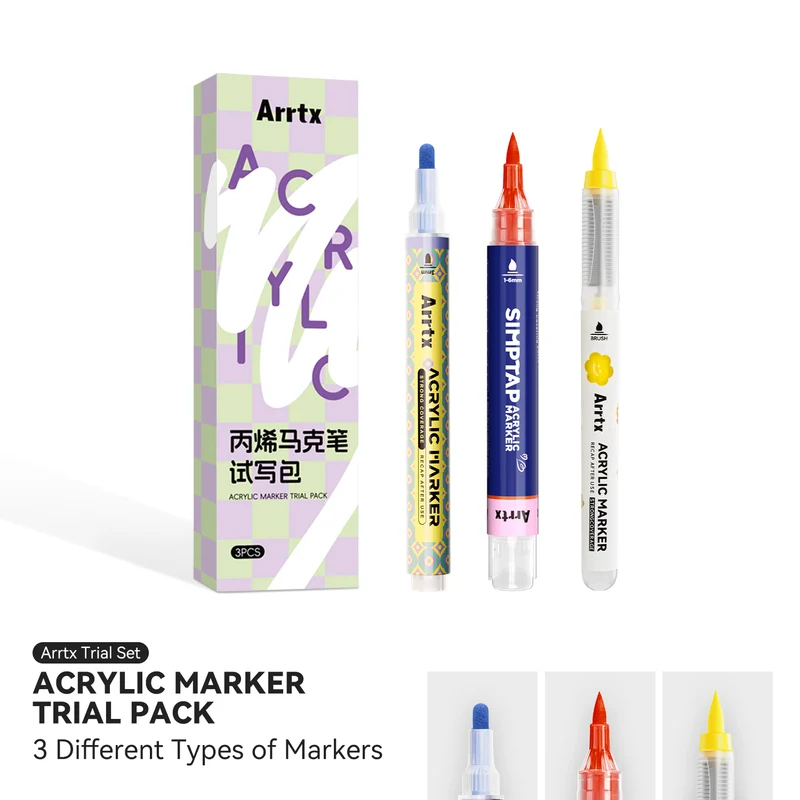 Arrtx Acrylic Marker Trial Pack 3PCS Exclusive Paint Markers Pens