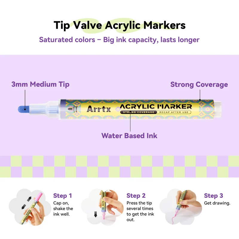 Arrtx Acrylic Marker Trial Pack 3PCS Exclusive Paint Markers Pens