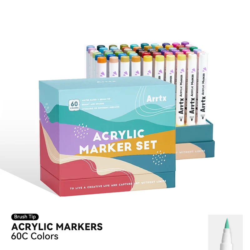 Arrtx 60C Colors Acrylic Paint Markers Brush Tip Art Supplies